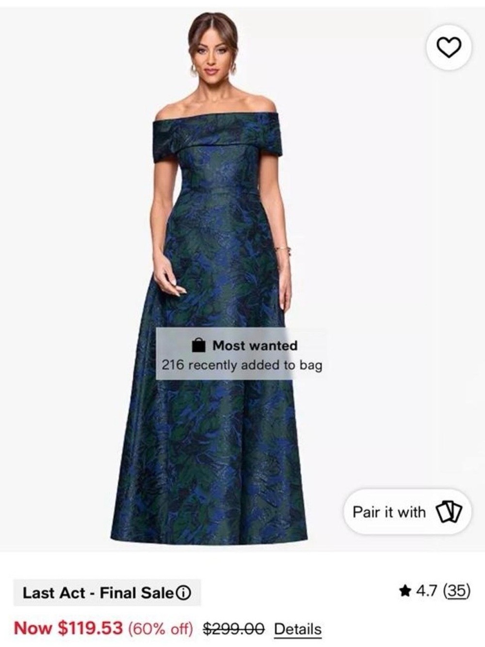 Off-Shoulder Navy and Green A-Line Evening Dress